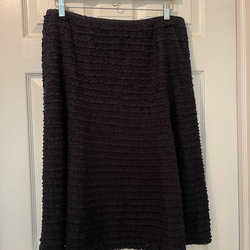 MICHAEL by Michael Kors Black Ruched A-Line 100% Cotton Midi Skirt